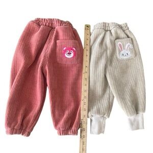 Baby Corduroy Pants Set - Pink and Cream cute bunny and bear Size 6m  TAIPI BEAR